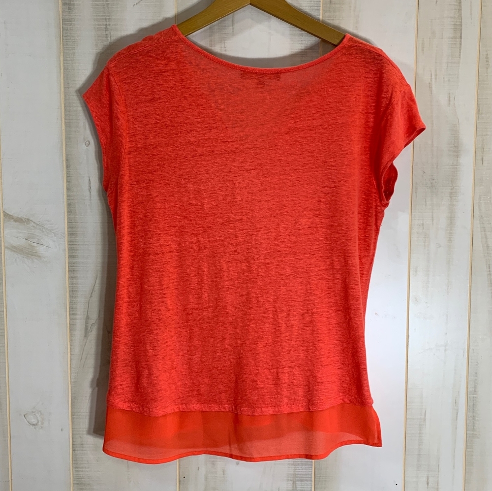 Sanctuary Coral Peach V Neck Linen Tee Size Medium - Picture 2 of 3